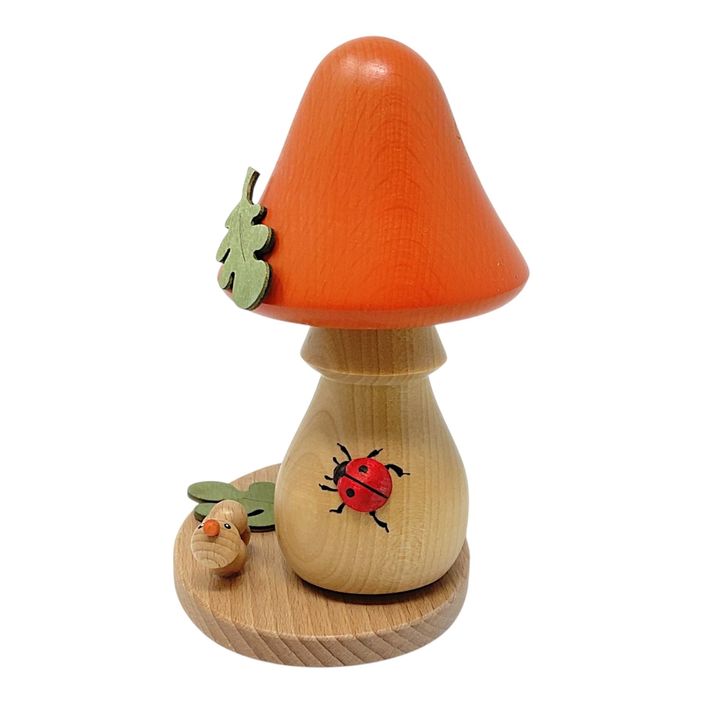 Pinnacle Peak Trading Orange Mushroom with Ladybug and Caterpillar German Wood Incense Smoker 5.75 inch