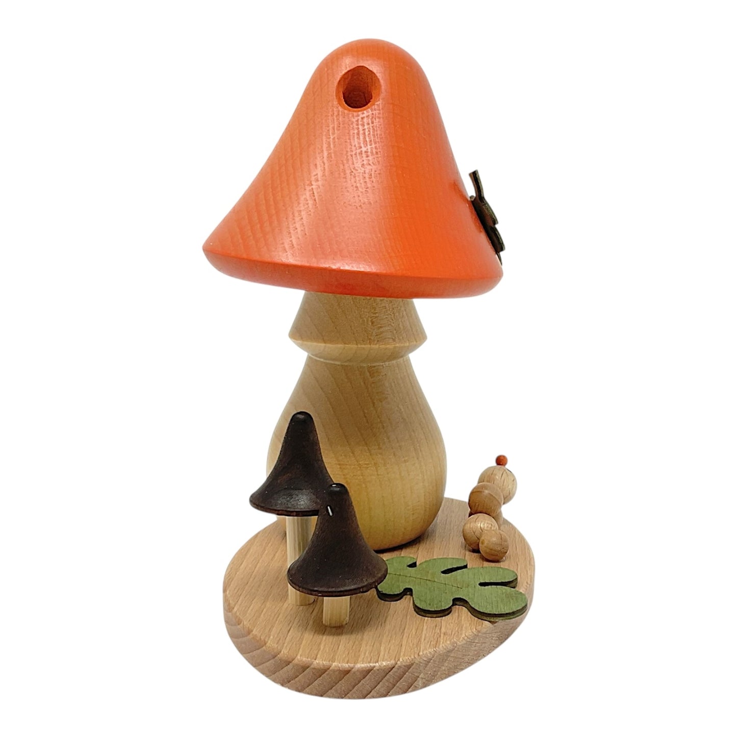 Pinnacle Peak Trading Orange Mushroom with Ladybug and Caterpillar German Wood Incense Smoker 5.75 inch