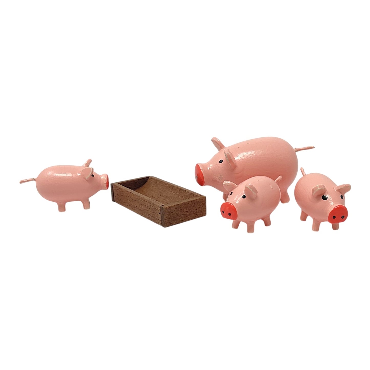 Pinnacle Peak Trading Pink Pig Family with Trough Miniature German Wood Figurines 5 Piece Set