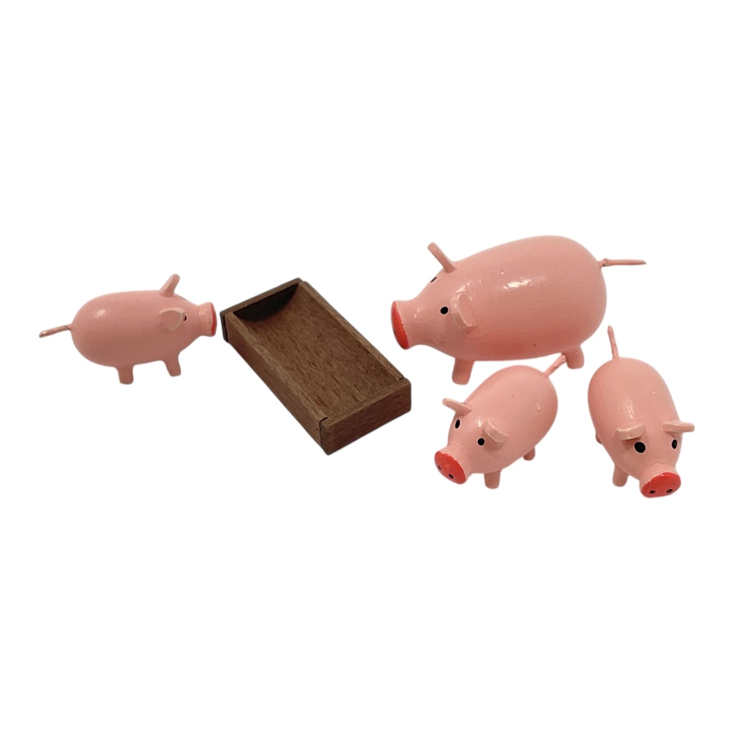 Pinnacle Peak Trading Pink Pig Family with Trough Miniature German Wood Figurines 5 Piece Set
