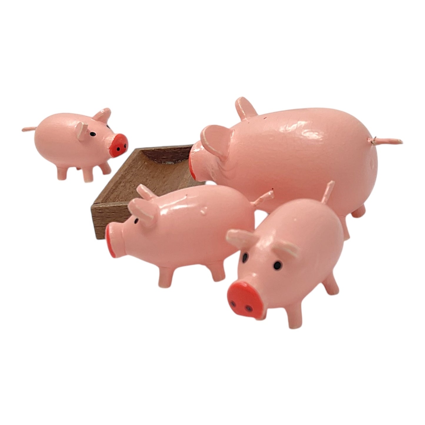 Pinnacle Peak Trading Pink Pig Family with Trough Miniature German Wood Figurines 5 Piece Set