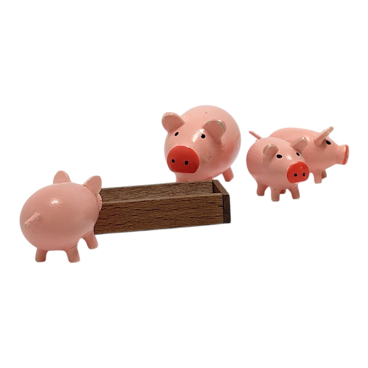 Pinnacle Peak Trading Pink Pig Family with Trough Miniature German Wood Figurines 5 Piece Set