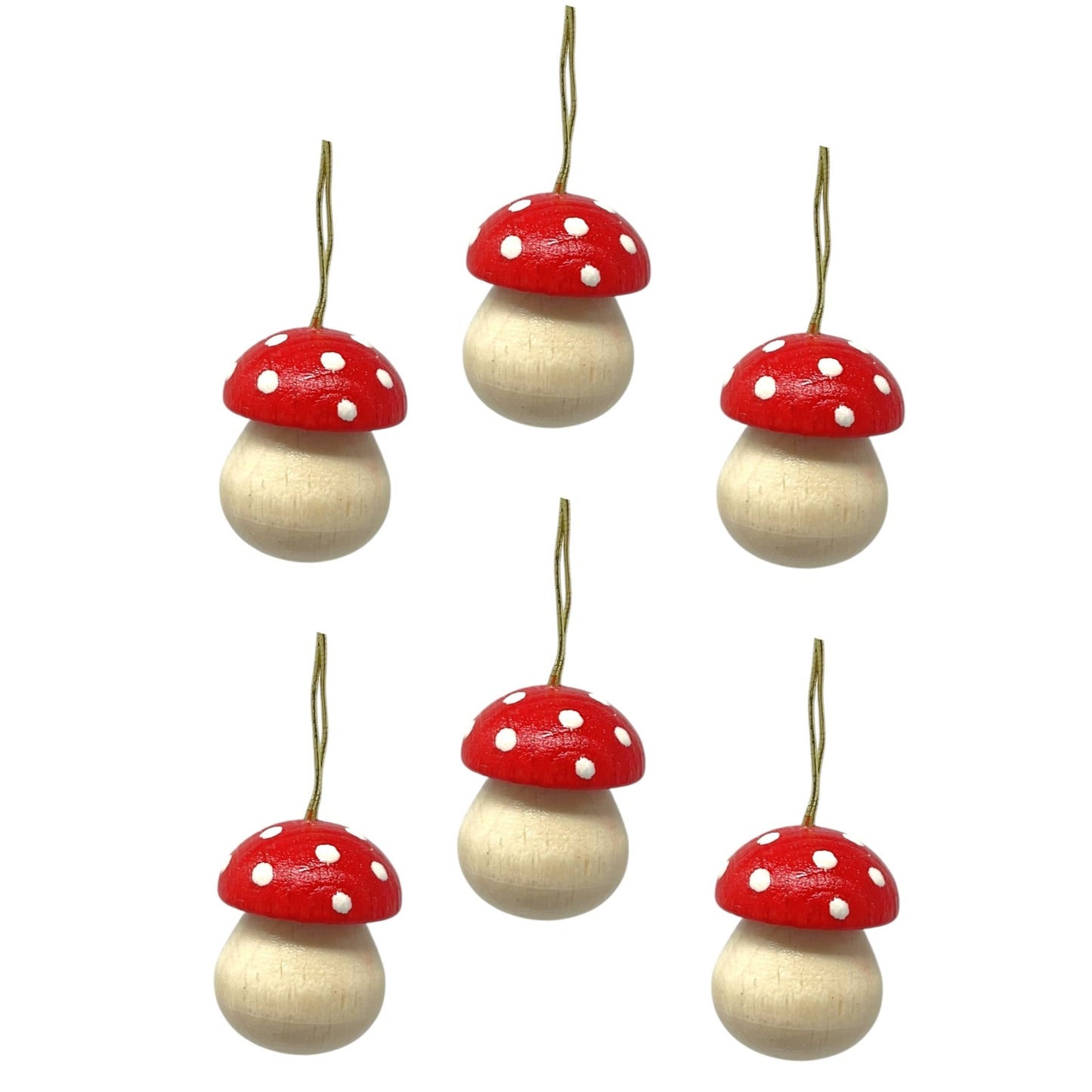 Pinnacle Peak Trading Red Toadstool Mushroom Miniature German Wood Christmas Ornaments 6 Piece Set .75 inch