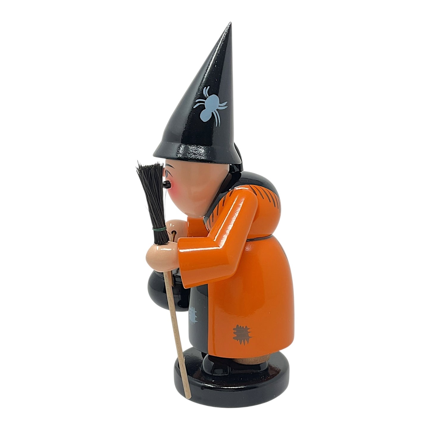 Pinnacle Peak Trading Witch with Black Cat Cauldron and Broom Halloween German Incense Smoker 8 inch