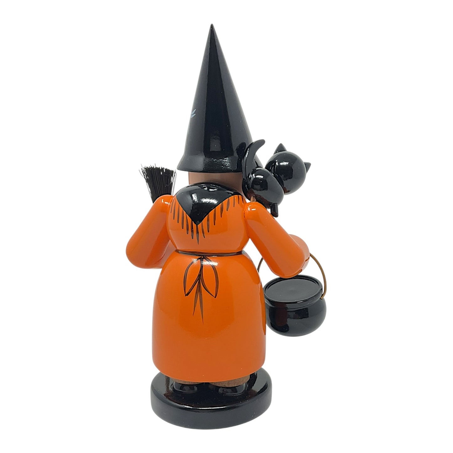 Pinnacle Peak Trading Witch with Black Cat Cauldron and Broom Halloween German Incense Smoker 8 inch