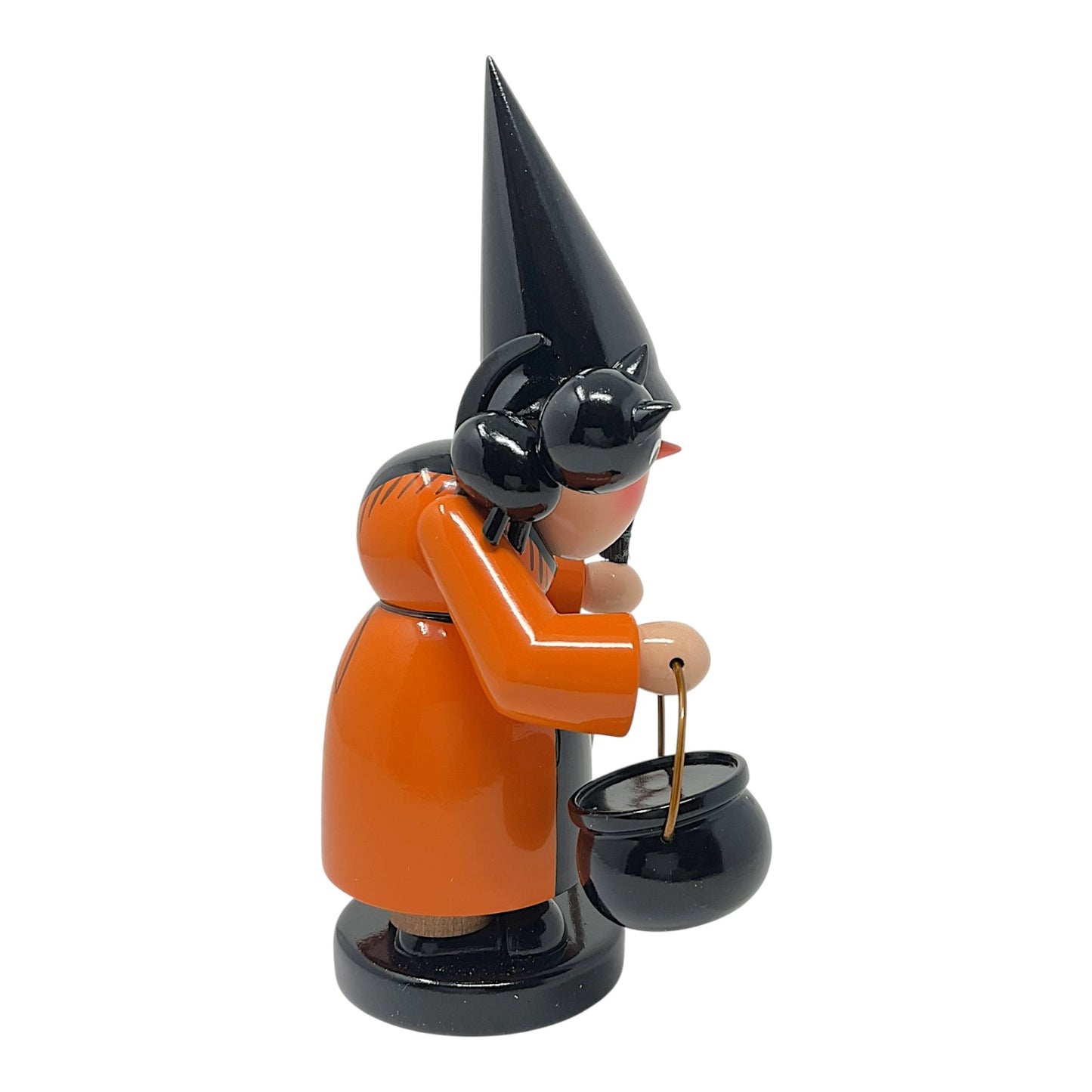 Pinnacle Peak Trading Witch with Black Cat Cauldron and Broom Halloween German Incense Smoker 8 inch