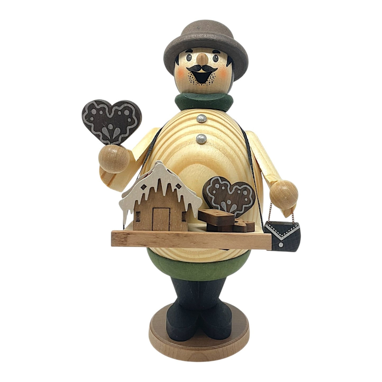 Pinnacle Peak Trading Happy Max Gingerbread Man Seller German Wood Incense Smoker 6.5 Inch