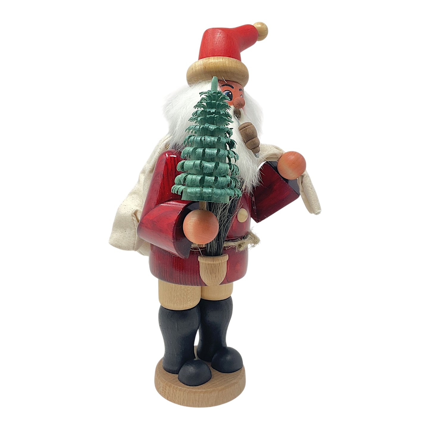 Pinnacle Peak Trading Santa Claus with Bag and Tree German Wood Christmas Incense Smoker 10.2 Inch